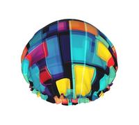 Cuffia da doccia a doppio strato con diagramma geometrico quadrato, impermeabile e resistente, protegge i capelli durante il bagno, bellezza