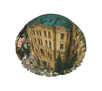 Cuffia da doccia a doppio strato con fiori che volano su tutta la superficie, impermeabile e resistente, protegge i capelli durante il bagno, bellezza