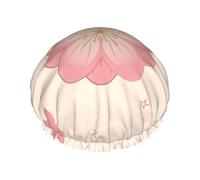 Cuffia da doccia a doppio strato con fiori di ciliegio rosa da donna, impermeabile e resistente, protegge i capelli durante il bagno, bellezza