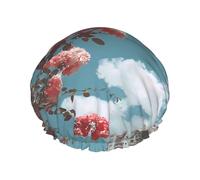 Cuffia da doccia a doppio strato con fiori sul balcone, impermeabile e resistente, protegge i capelli durante il bagno, bellezza