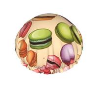 Cuffia da doccia a doppio strato con stampa aromatizzata al biscotto Macaron, riutilizzabile, leggera e morbida, per donne