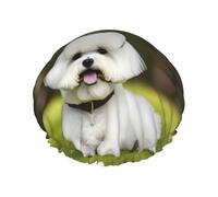 Cuffia da doccia a doppio strato con stampa di cane Bichon Frise, per donne e uomini, riutilizzabile, leggera e morbida