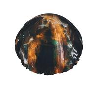 Cuffia da doccia a doppio strato con vista notturna della città per le donne riutilizzabile adatta per il bagno della stazione termale