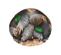 Cuffia da doccia a doppio strato da donna, riutilizzabile, elastica, con bradipi carini, impermeabile, da donna, per spa e salone di bellezza