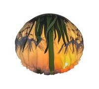 Cuffia da doccia a doppio strato da donna, riutilizzabile, elastica, con denti di leone al tramonto, impermeabile, da donna, per spa, salone, doccia