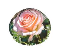 Cuffia da doccia a doppio strato da donna, riutilizzabile, elastica, con farfalla e rosa, impermeabile, da donna, per spa e salone di bellezza