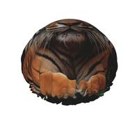 Cuffia da doccia a doppio strato da donna, riutilizzabile, elastica, con tigre e zampe, impermeabile, da donna, per spa e salone di bellezza