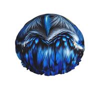 Cuffia da doccia a doppio strato da donna, riutilizzabile, elastica, cuffia da bagno blu con gufo, impermeabile, da donna, per spa, salone, doccia
