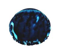 Cuffia da doccia a doppio strato da donna, riutilizzabile, elastica, cuffia da bagno blu con gufo, impermeabile, da donna, per spa, salone, doccia