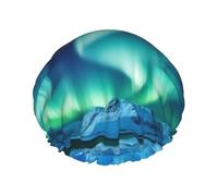 Cuffia da doccia a doppio strato da donna, riutilizzabile, elastica, da bagno, con aurora boreale, impermeabile, da donna, per spa e salone di bellezza