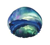 Cuffia da doccia a doppio strato da donna, riutilizzabile, elastica, da bagno, con aurora boreale, impermeabile, da donna, per spa e salone di bellezza