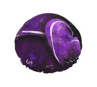 Cuffia da doccia a doppio strato da donna, riutilizzabile, elastica, da bagno, con cuori, viola, impermeabile, da donna, per spa, salone, doccia