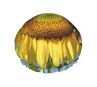 Cuffia da doccia a doppio strato da donna, riutilizzabile, elastica, da bagno, con farfalle sui girasoli, impermeabile, da donna, per spa e salone di bellezza