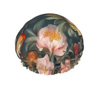 Cuffia da doccia a doppio strato da donna, riutilizzabile, elastica, da bagno, con fiori, uccelli, impermeabile, da donna, per spa, salone, doccia