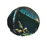 Cuffia da doccia a doppio strato da donna, riutilizzabile, elastica, da bagno, libellula, verde, impermeabile, da donna, per spa, salone, doccia