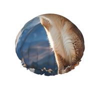 Cuffia da doccia a doppio strato da donna, riutilizzabile, elastica, da bagno, pantera, leone di montagna, impermeabile, da donna, per spa, salone di bellezza, doccia