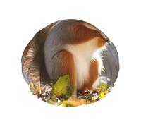 Cuffia da doccia a doppio strato da donna, riutilizzabile, elastica, da bagno, per autunno e scoiattolo, impermeabile, da donna, per spa e salone di bellezza