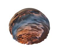Cuffia da doccia a doppio strato da donna, riutilizzabile, elastica, da bagno, spiaggia, tramonto, onde del mare, nuvole, cappellini per capelli, impermeabile, da donna, spa e salone di bellezza