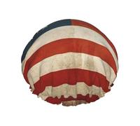 Cuffia da doccia a doppio strato da donna, riutilizzabile, elastica, da bagno, vintage, con bandiera americana e americana, impermeabile, da donna, per spa, salone, doccia