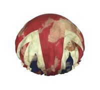 Cuffia da doccia a doppio strato da donna, riutilizzabile, elastica, da bagno, vintage, con bandiera britannica, impermeabile, da donna, per spa, salone, doccia