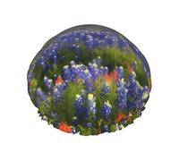 Cuffia da doccia a doppio strato da donna, riutilizzabile, elastica, per bagno, bagno, Texas, Bluebonnets, paesaggio, impermeabile, da donna, spa e salone