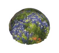 Cuffia da doccia a doppio strato da donna, riutilizzabile, elastica, per bagno, bagno, Texas, Bluebonnets, paesaggio, impermeabile, da donna, spa e salone