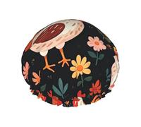 Cuffia da doccia a doppio strato da donna, riutilizzabile, elastica, per bagno, carino, gallo, polli, impermeabile, da donna, per spa, salone, doccia