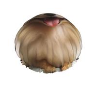 Cuffia da doccia a doppio strato da donna, riutilizzabile, elastica, per bagno, carino, pomerania, impermeabile, da donna, per spa e salone di bellezza