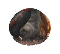 Cuffia da doccia a doppio strato da donna, riutilizzabile, elastica, per bagno, gallo e pollo, impermeabile, da donna, per spa e salone di bellezza