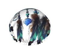 Cuffia da doccia a doppio strato da donna, riutilizzabile, elastica, per bagno, nativi americani, acchiappasogni, impermeabile, da donna, per spa, salone, doccia