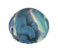 Cuffia da doccia a doppio strato da donna, riutilizzabile, elastica, per bagno, orsi polari e aurora boreale, impermeabile, da donna, per spa, salone, doccia