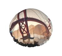 Cuffia da doccia a doppio strato da donna, riutilizzabile, elastica, per bagno, ponte Golden Gate Bridge, impermeabile, da donna, per spa e salone di bellezza