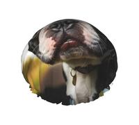 Cuffia da doccia a doppio strato da donna, riutilizzabile, elastica, per cuccioli, Boston Terrier, cappellini per capelli, impermeabili, da donna, per spa e salone di bellezza