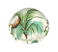 Cuffia da doccia a doppio strato da donna, riutilizzabile, elastica, per il bagno, per l'estate, con albero di cocco, impermeabile, da donna, per spa e salone di bellezza