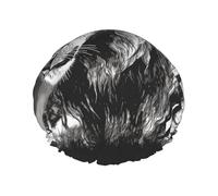 Cuffia da doccia a doppio strato per donne, cuffia da bagno elastica riutilizzabile con leone in bianco e nero illustrazione cappellini per capelli impermeabili da donna spa salone doccia cappelli per