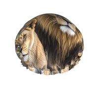 Cuffia da doccia a doppio strato per donne, cuffia da bagno elastica riutilizzabile cuffia da bagno leone africano e leonessa tappi per capelli impermeabili da donna spa salone doccia tappi per