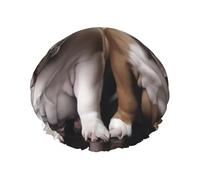 Cuffia da doccia a doppio strato per donne, cuffia da bagno elastica riutilizzabile due simpatici bulldog cani tappi per capelli impermeabili da donna spa salone doccia cappelli per capelli