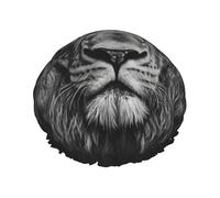 Cuffia da doccia a doppio strato per donne, cuffia da bagno elastica riutilizzabile in bianco e nero con testa di leone impermeabile da donna spa salone doccia cappelli per capelli