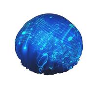 Cuffia da doccia a doppio strato per donne, riutilizzabile cuffia da bagno elastica blu note musicali tappi per capelli impermeabili da donna spa salone doccia tappi per capelli