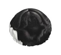 Cuffia da doccia a doppio strato per donne, riutilizzabile cuffia da bagno elastica carina nera per cani carlino impermeabile da donna spa salone doccia cappelli per capelli
