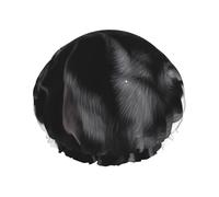 Cuffia da doccia a doppio strato per donne, riutilizzabile cuffia da bagno elastica carina nera per cani carlino impermeabile da donna spa salone doccia cappelli per capelli