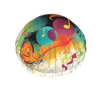 Cuffia da doccia a doppio strato per donne, riutilizzabile cuffia da bagno elastica da bagno a tema musica astratta tappi per capelli impermeabili da donna spa salone doccia cappelli per capelli