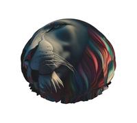 Cuffia da doccia a doppio strato per donne, riutilizzabile cuffia da bagno elastica da bagno astratta arte 3D leone tappi per capelli impermeabili da donna spa salone doccia cappelli per capelli