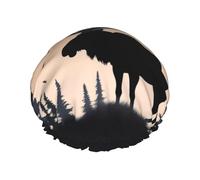 Cuffia da doccia a doppio strato per donne, riutilizzabile cuffia da bagno elastica da bagno con alce pino di montagna selvaggia tappi per capelli impermeabili da donna spa salone doccia cappelli per