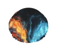 Cuffia da doccia a doppio strato per donne, riutilizzabile cuffia da bagno elastica da bagno con draghi di ghiaccio e fuoco tappi per capelli impermeabili da donna spa salone doccia cappelli per