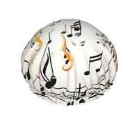 Cuffia da doccia a doppio strato per donne, riutilizzabile cuffia da bagno elastica da bagno con note musicali stampa tappi per capelli impermeabili da donna spa salone doccia tappi per capelli