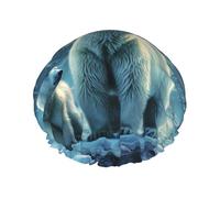 Cuffia da doccia a doppio strato per donne, riutilizzabile cuffia da bagno elastica da bagno con orsi polari aurora boreale tappi per capelli impermeabili da donna spa salone doccia cappelli per