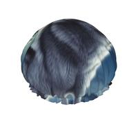 Cuffia da doccia a doppio strato per donne, riutilizzabile cuffia da bagno elastica lupo sotto la luna tappi per capelli impermeabili da donna spa salone doccia tappi per capelli