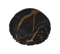 Cuffia da doccia a doppio strato per donne, riutilizzabile cuffia da bagno elastica nera oro marmo tappi per capelli impermeabili da donna spa salone doccia tappi per capelli