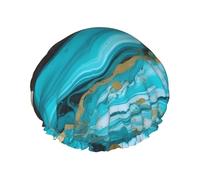 Cuffia da doccia a doppio strato per donne, riutilizzabile cuffia da bagno elastica turchese blu oro marmo tappi per capelli impermeabili da donna spa salone doccia cappelli per capelli